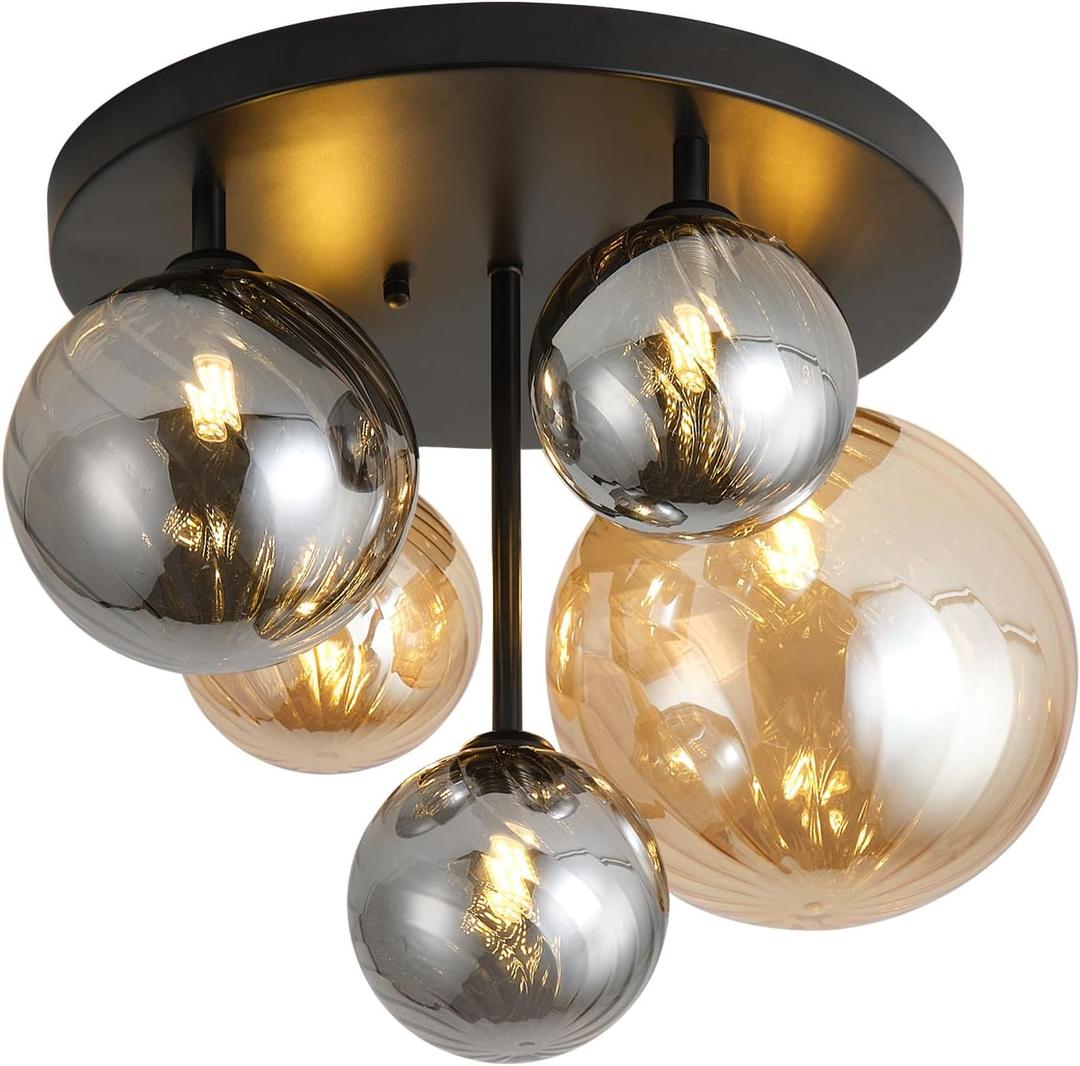 ANYLOVE Modern Chandelier 5-Light Industrial Ceiling Lights Fixture 18" Black Semi Flush Mount Ceiling Light with G9 Base Lights Fixture for Dining Room Bedroom Foyer Hallway Living Room, 18 inches x 14 inches x 14 inches