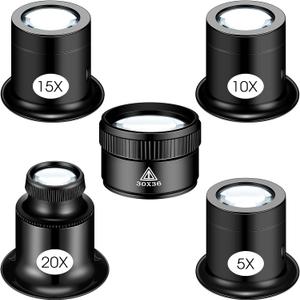 5 Pcs Jewelers Loupe Portable Monocular Magnifier Magnifying Glass Eye Loops Magnifier with 30 x 36 mm Lens Watch Jewelry Experimental Repair Tool for Textile Optical Circuit Coins (5X 10X 15X 20X)