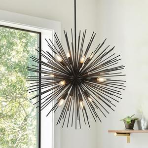 Salaiwei 31.5" 12-Light Black Sputnik Chandelier Modern Industrial Foyer Light Fixtures, Adjustable Firework Globe Ceiling Fixture for Living Room, Entryway, Dining, Bedroom, Hallway, Stairway