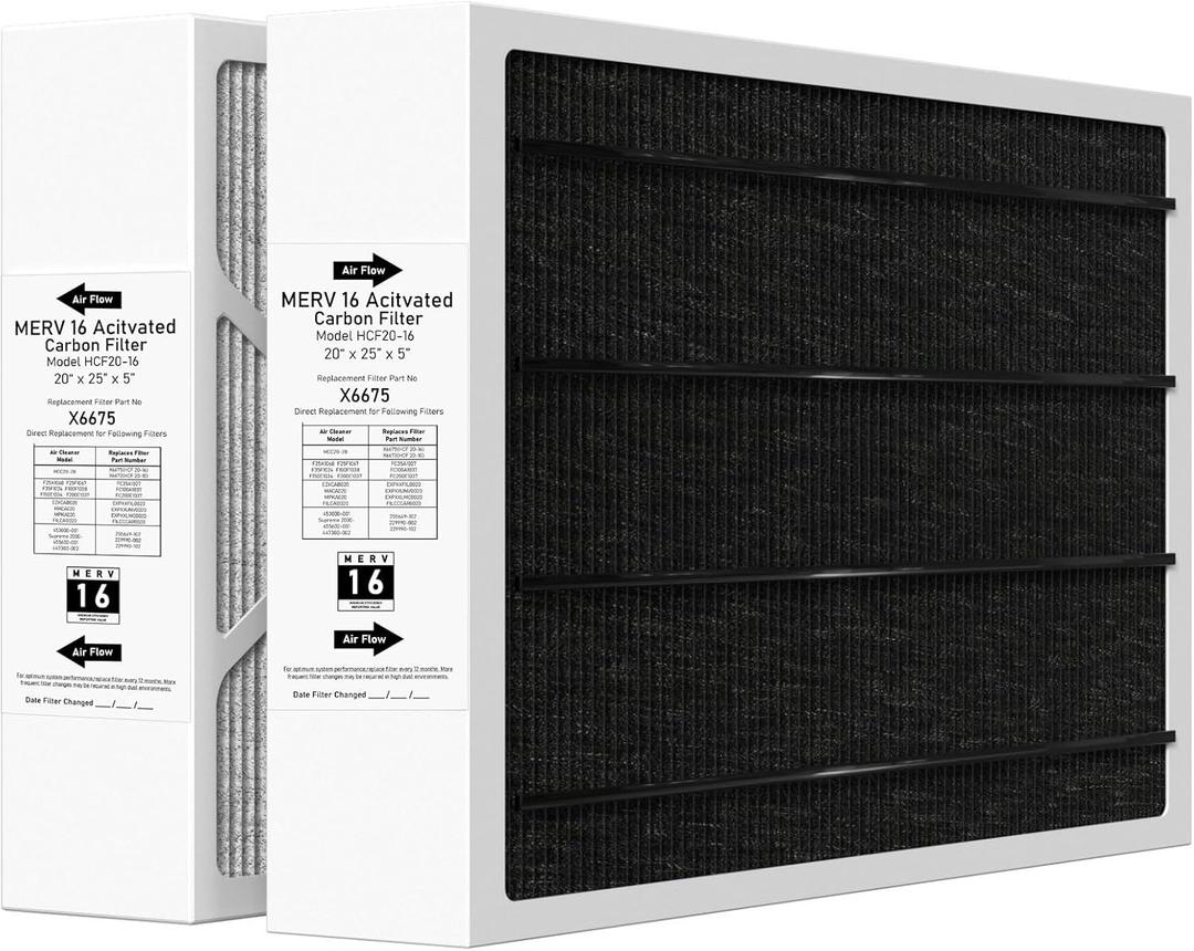 X6675 20x25x5 Merv 16 Air Filter Efficient Air Filter Compatible with Lennox Healthy Climate X6675 and Lennox HCC20-28 Furnace HVAC System, Compare to Part#HCF20-16, 2 Pack