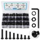M6 Bolt Assortment Kit, 510Pcs M6 x 10/12/14/16/20/25/30/35mm Button Head Hex Socket Cap Screws Bolts Nuts Washer Assortment Kit 12.9 Grade Alloy Steel Black Galvanized