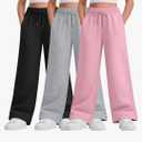 Teen Girls Sweatpants Wide Leg Drawstring Baggy Pants Straight Leg Athletic Trousers with Pockets Size S