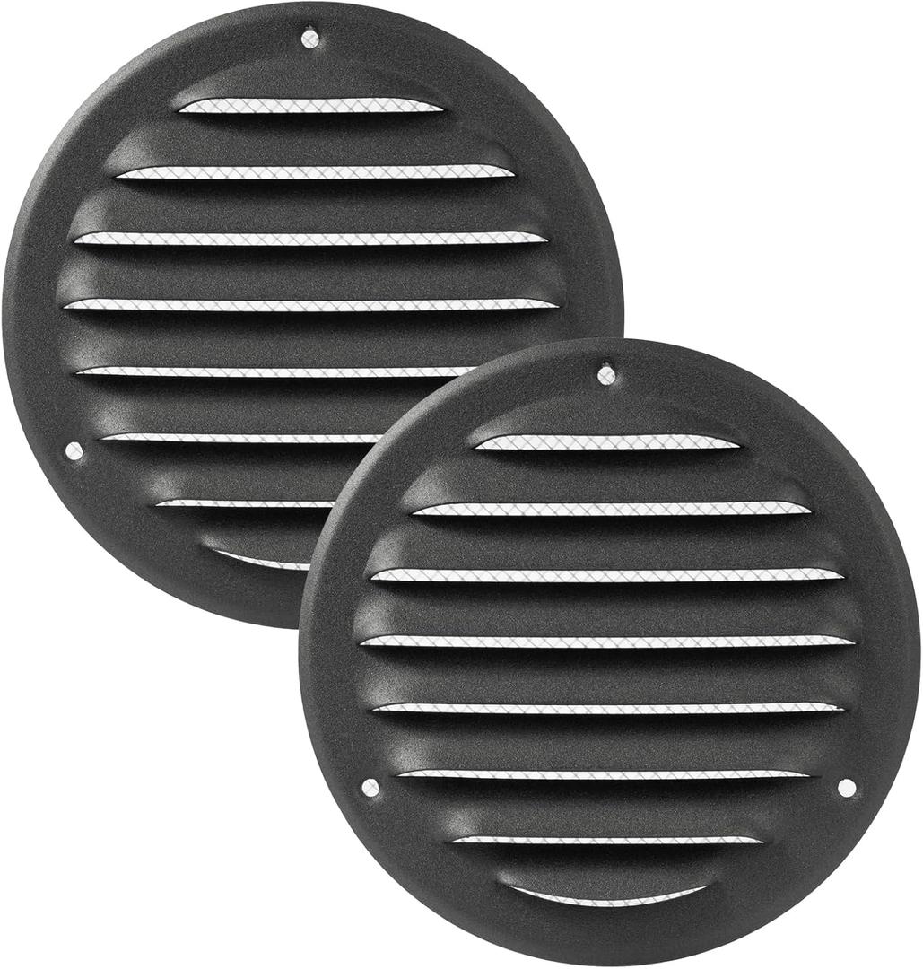 Vent Systems 4" Inch Anthracite Matte Finish Soffit Vent Cover - Pack of 2 - Black Round Air Vent Louver - Grill Cover - Built-in Insect Screen - HVAC Vents for Bathroom, Home Office, Kitchen