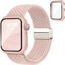 Magnetic Braided Band and Case Compatible with Apple Watch Bands Women Men 40mm 44mm 41mm 45mm 42mm 46mm, Stretchy Solo Loop Protective Cover & Screen Protector for iWatch Series 11/SE3/10/9/8/7/6/5/4