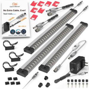 LED Under Cabinet Lighting Touch Cabinet Light Built-in Adjustable Cable No Messy Wires! 3 Panel Under Counter Lights for Kitchen Garage Pantry Closet 6500K 1350Lm Super Bright for Timer Smart Plug (Cool White 6500K)