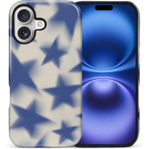 for iPhone 17 Case, Retro Blue Stars Hybrid 2 Layer Hard Shell Silicone Protective Pattern Design Case