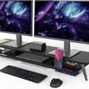 Fenge Dual Monitor Stand, Monitor Stands Riser for 2 monitors, 42.5 Inch Wood Desk Shelf with Storage Organizer and Cable Management for Office Desk Accessories (Black)