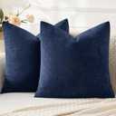 MIULEE Navy Couch Pillow Covers 20x20 Inch, Set of 2 Soft Chenille Decorative Square Throw Pillow Covers Farmhouse for Sofa Living Room Bed