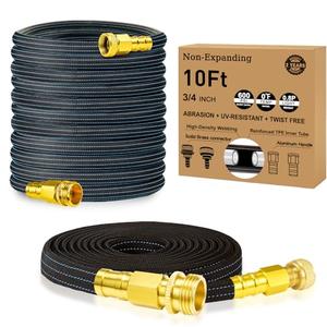 10FT Lightweight Garden Hose,Flexible Water Hose with Solid Brass Head,Kink-Free,Collapsible Hose,High Pressure Flat Water Hose for RV,Boat,Car Wash,Garden,Yard,Camper,Outdoor (BlueBlack, 10 feet)