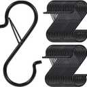24 PCS S Hooks for Hanging with Safety Buckle, 3.5 inch Heavy Duty Metal S Shaped Hooks for Kitchen Utensil, Cups, Pots, Plants, Bags, Hats (Black)