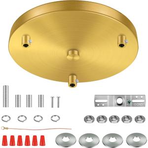 10 Inches Light Canopy Kit, Heavy Duty Replacement Ceiling Cover Plate & Mounting Hardware for 3-Light Cluster Pendant Lighting Fixture (Brass)