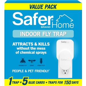 Safer Home Indoor Plug-in Fly Trap - SH502-1R5SR - Effective Fruit Fly Traps for Indoors, Gnat Traps for House Indoor, 400 Sq Ft Protection - Style: 1 Device + 5 Glue Cards