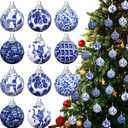 Preboun 48 Pcs Christmas Chinoiserie Ball Ornaments Blue and White Chinoiserie Tree Decoration Christmas Tree Hanging Ornaments Fabric Wrapped Home Xmas Decor for Modern Party (Blue,1.18 Inch)