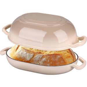 Enameled Cast Iron Sourdough Bread Oven, Dutch Oven, Loaf Cast Iron Bread Pan for Homemade Bread Baking, Meatloaf Pan with Lid, 7QT, Latte