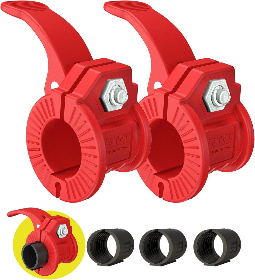 Barbell Clips 1 inch Barbell Clamps 0.9-1.18inch Quick Release Weight Clips for Bars Multi-Size Adjustable Olympic Barbell Clamps (All red 0.9-1.18inch)