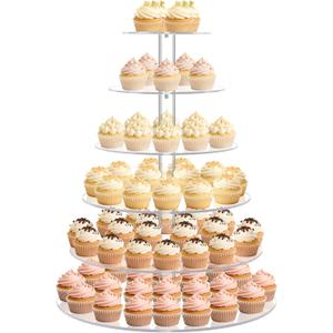 Cupcake Stand for 80 cupcakes, Acrylic, Large, Round, 6 Tier, Easy Assembly, Clear, for Wedding,Birthday, Party, Baby Shower