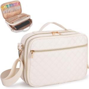 2 Layers Bible Cover for Women,Large Bible Case with Handles Shoulder Strap,Carrying Bible Bag Scripture Case Church Bag Bible Protective with Pocket (lager, 2 Lays,Beige)