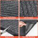 MYFAMIREA Commercial Floor Mat 2' x 3' Extra Large Front Door Industrial Rug Heavy Duty Brush Step Entrance Mat Weather Utility Rug with Non Slip Rubber Backing Low Profile for Entryway, Charcoal Grey
