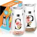 Salt and Pepper Shakers Set, 4 oz White Kitchen Accessories, Stainless Steel & Glass Spice Dispenser Classic, Refillable Design, Farmhouse Salt Pepper Shakers Cute Kitchen Decoration