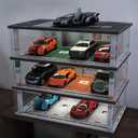 kivcmds Model Car Display Case 1:24 Scale Diecast Diorama Garage with Lights for Lego Alloy Car Collectibles Wood Storage Shelf,3 Tiers of 12 Parking Spaces, One Size