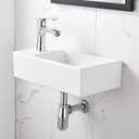 Corner Bathroom Sink Wall Mount-Bokaiya 18 Inch Small Bathroom Sink with Faucet Combo Rectangle White Porcelain Ceramic Vanity Sink, Left Hand, 18" L x 9.8" W