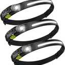 Rechargeable Headlamps 3 Packs,LED Head lamp Rechargeable,2000mAh Battery Powered Motion Sensor 5 Modes,Super Bright Headlamps for Adults,Type-C USB Charging for Hard Hat Outdoor Camping Hiking