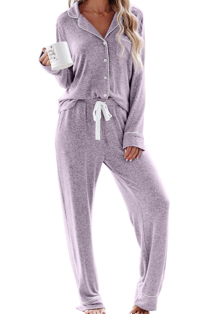 Aamikast Women's Pajama Sets Long Sleeve Button Down Sleepwear Nightwear Soft Pjs Lounge Sets XXL