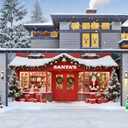 TTCHANG Christmas Garage Door Cover, Large Christmas Banner Backdrop Decorations Hanging Door Photography Decor for Indoor Outdoor House Patio Lawn Party Background,Santa's Shop,16x7FT