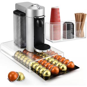 Coffee Pod Drawer Organizer with Clear Station Organizer Compatible with Nespresso Vertuo Acrylic Coffee Capsule Holder Drawer Machine Accessories 40 Pods