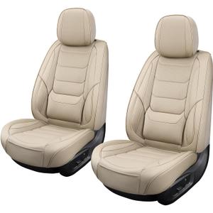 Front Seat Covers for Cars Breathable Leather Seat Covers Waterproof Seat Protectors Universal Fit for Most Automotive Cars SUV Trucks Van (Beige, Front Pair)
