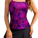 Womens Two Piece Tankini Bathing Suits with Skirt Tummy Control Swimsuits Ladies Swimwear (Small, Purple Leaves)