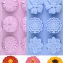 Sakolla 2 Pack Silicone Soap Molds, 6 Cavities Different Flower Shapes Silicone Mold, Perfect Making for Soap, Lotion Bar, Bath Bombs (Pink + Blue)
