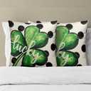 St. Patrick's Day Throw Pillow Covers 18x18 Inch Set of 2 Lucky Shamrock and Cream Dot Cushion Case Square Lucky Clover Green and Cream Throw Pillows Case for Party Sofa Couch Bed Bench Outdoor