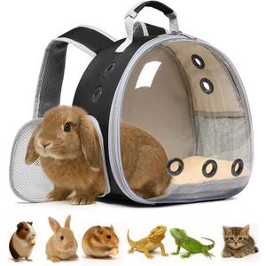 Bunny Carrier, Guinea Pig Carrier,Small Animal Carrier Backpack for Rabbit,Bearded Dragon, Lizard,Hamster,Kitten. Breathable Pet Travel Cage Bag Perfect for Vet Visits & Outdoor Adventures (Black)