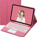 Keyboard Case for iPad 9.7 inch 2018 (6th Gen) /2017 (5th Gen) / Pro 9.7 /Air 2&1-Touchpad Detachable Keyboard with Pencil Holder -Slim Leather Folio Smart Cover (New Pink)