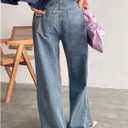 WDIRARA Women's Wrap Asymmetrical Waist Baggy Jeans Straight Leg Denim Pants (Blue, S)