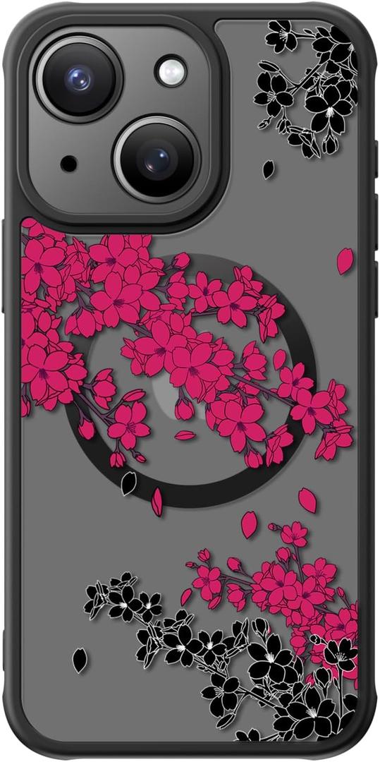 FUNMIKO for iPhone 14 Plus Case Military-Grade Protection & Wireless Charging - Trendy Floral Design for Women Girls, Non-Slip Matte Phone Cover with Shockproof Corners - Dramatic Blossom Drift