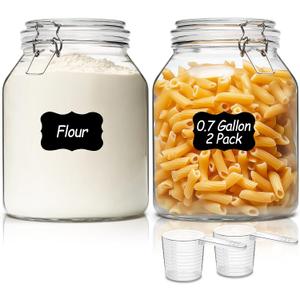 ComSaf 2 Pack 0.7 Gallon (88 Oz) Large Glass Jars with Airtight Lids, Wide Mouth Fermenting Jar for Pantry, Bulk Food Storage Canister for Flour, Sourdough Starter, Pickling, with Scoop