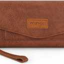 Montana West X Wrangler Brown Wallet Women Rfid Large Wristlet Trifold Women's Wallets Card Cases & Money Organizers with Detachable Wrist Strap