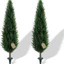 4FT Artificial Cedar Topiary Trees Set of 2 with Ground Spike, UV Resistant Fake Plants Bushes Shrubs, Faux Arborvitae Cypress Pine Privacy Tree for Outdoor Indoor Planters, Yard Porch Christmas Decor