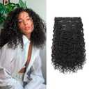 Flufymooz 4PC Clip in Hair Extensions, 14 Inch 100 Pure Protein Silk Short Hairpiece Deep Curly Wavy Hair Extensions Clip in Natural Soft Hairpiece for Women-Black Brown