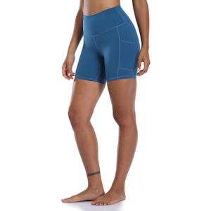 Colorfulkoala Women's Biker Shorts with Pockets 6" Inseam (Blue)