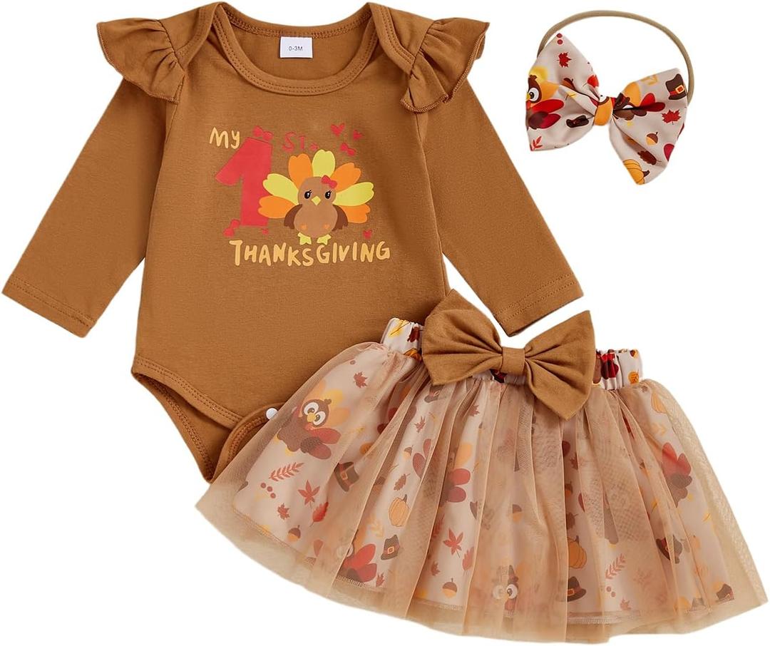 My First Mothers Day Baby Girl Outfit Newborn 1st Letter Romper Floral Tutu Skirt 0-18 Month Girl Baby Dress (Khaki)