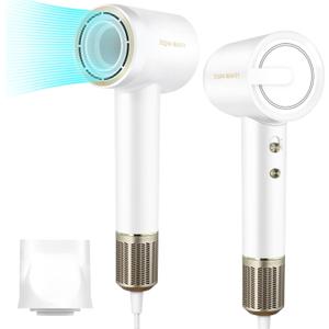 Hair Dryer, 200 Million Negative Ionic Hair Dryer, High-Speed Blow Dryer with 110,000 RPM Brushless Motor, Fast Drying Low Noise Hairdryer with Magnetic Concentrator Nozzle (White)