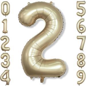 Champagne Gold 2 Balloons, 40 Inch Giant Metallic Helium Mylar Foil Number 0-9, Light Gold 2nd Birthday Balloon for Boys Girls, Morados Numero Two for Women Anniversary Party Decorations