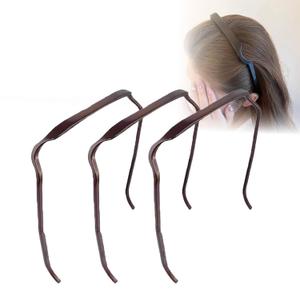 Sunglasses Shape Invisible Hair Hoops-Square Hairband Curly Thick Headband Square Invisible Hairband for Women & Men (Brown and black(3*pc), large) (1 Count (Pack of 1))