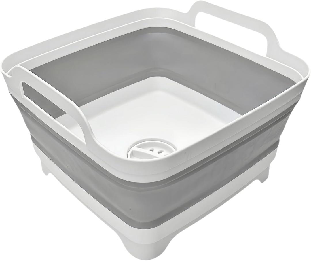 MontNorth Collapsible Wash Basin 9L, Foldable Dish Tub with Drain Plug, Portable Collapsible Dish Basin, Camping Sink for Washing Dishes, Laundry & Kitchen Use, Gray