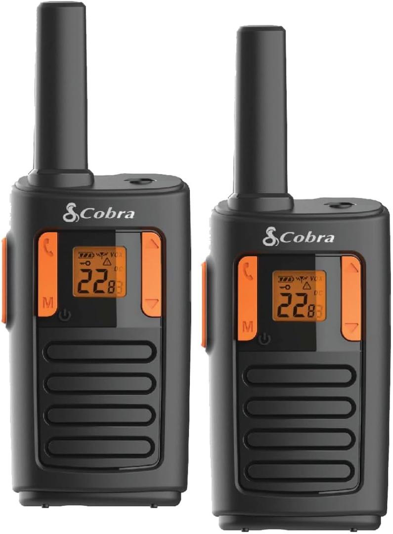 Cobra RX180 Walkie Talkies (2-Pack)  Lightweight, Easy-to-Use Compact Two Way Radios Long Range, 22 Preset Channels, NOAA Weather Alerts, VOX Feature, LED Flashlight (Orange/Black)