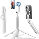 72'' Magnetic Selfie Stick Tripod for iPhone MagSafe – One-Click Open Stable Stand, Strong Magnetic Mount, 360° Rotation, Extendable Aluminum with Rechargeable Remote for Travel & Video Recording