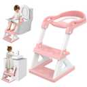 BOSEDSANG 2 in 1 Potty Training Toilet Seat & Toddler Step Stool, Bottom Triangle Stability Toddler Toilet Seat, Adjustable Step & Seat Height Potty Seats for Toddlers Boys Girls (Pink)